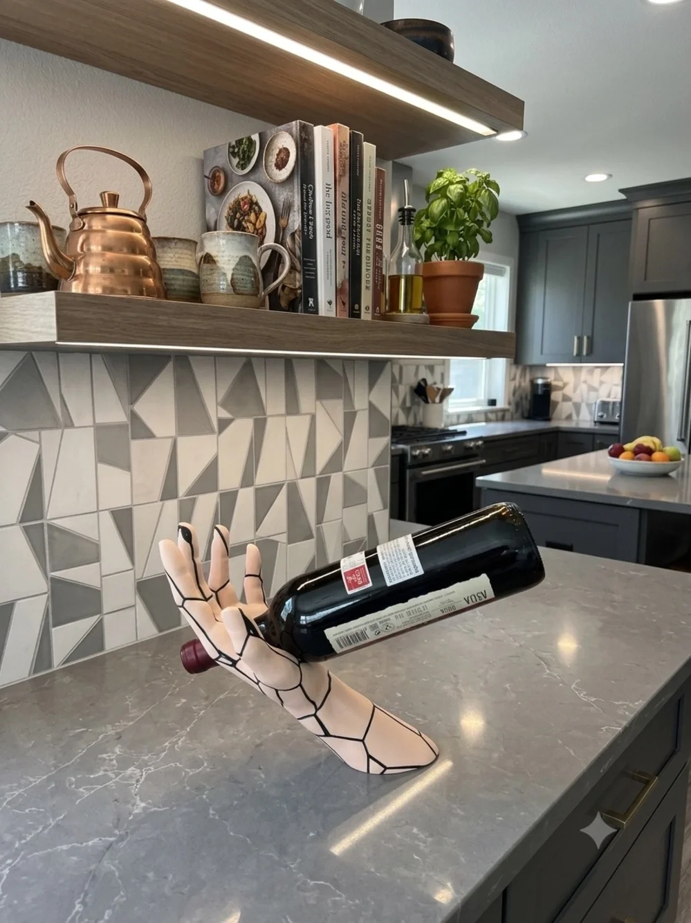 3d printed Modern Geometric Hand Wine Bottle Holder - White